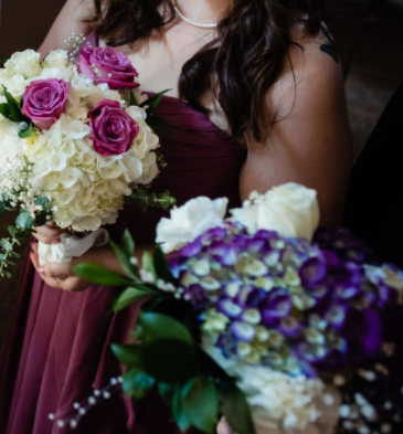 Bridesmaid bouquets in pastel flowers garden wedding